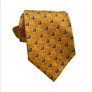 Ermenegildo Zegna Textured Honey Gold Blue Floral Embroidered Tie Made In Italy